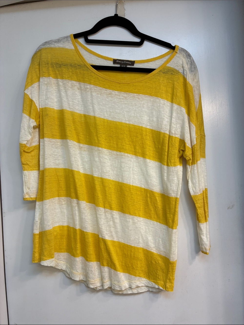 Tommy Bahama Yellow & White Striped Linen Top